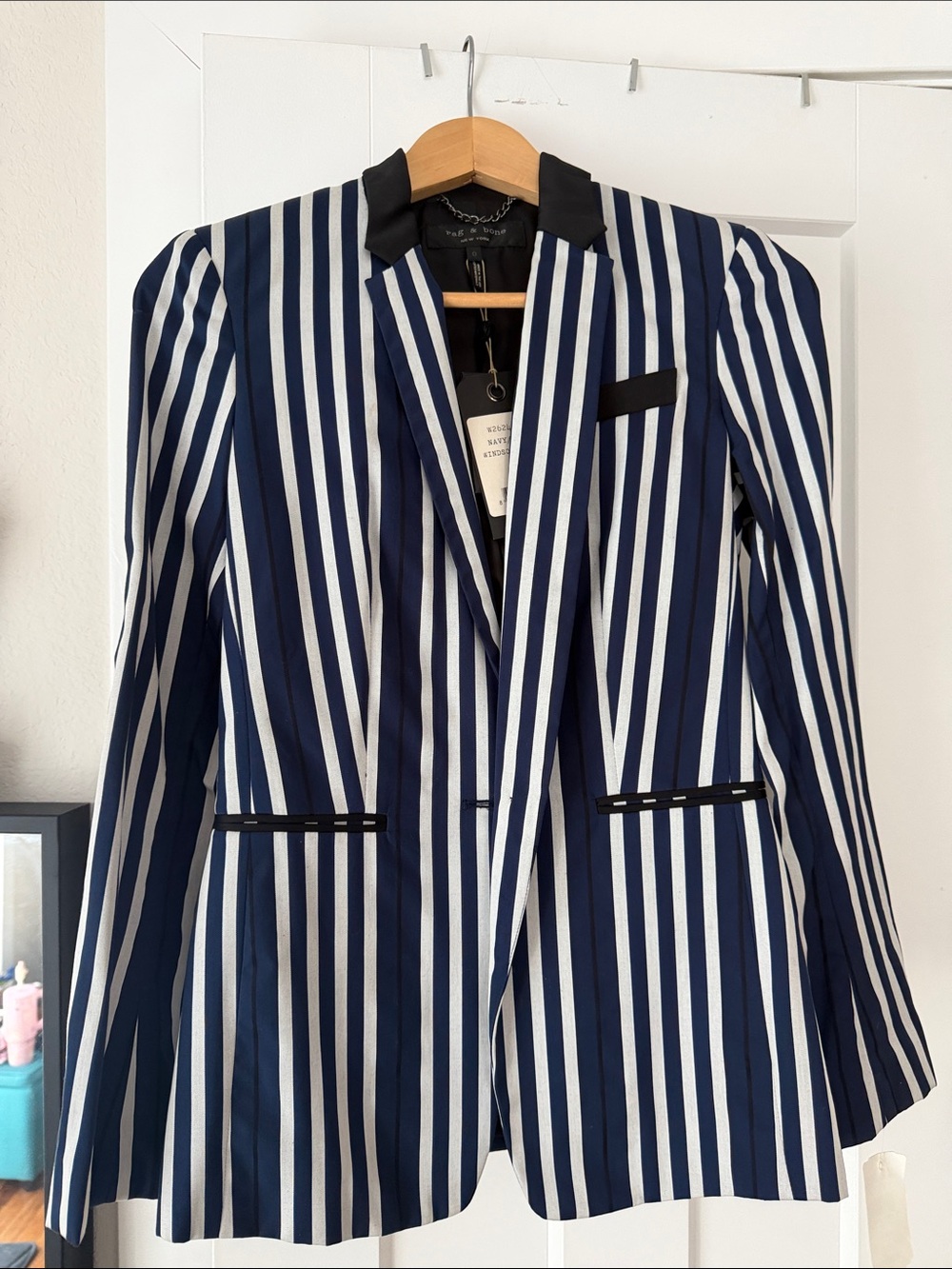rag & bone Navy and White Striped Blazer